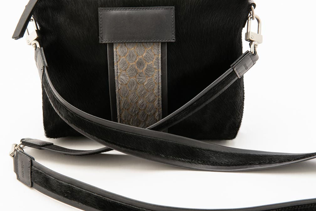 Black weave cross body bag